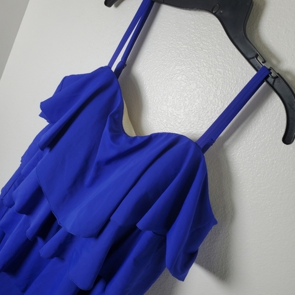 Fit 4 U Women's Blue Ruffle Tiered Sleeveless Swim Romper‎ One Piece Swimsuit - Picture 4 of 14